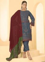 Georgette Grey Party Wear Embroidery Work Straight Suit